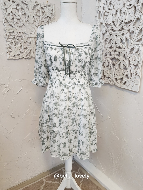 Trixxi Dresses & Skirts - Trixxi White Mini Dress with Sage Floral Print Spring Summer Flowy Lightweight